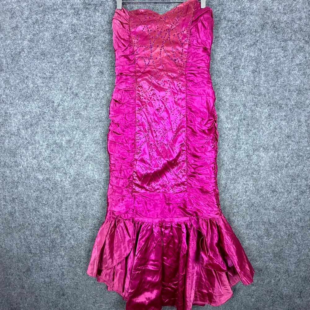 Vintage Roberta Mermaid Dress Womens Hot Pink Sequin Ruffle‎ Hem Evening Gown